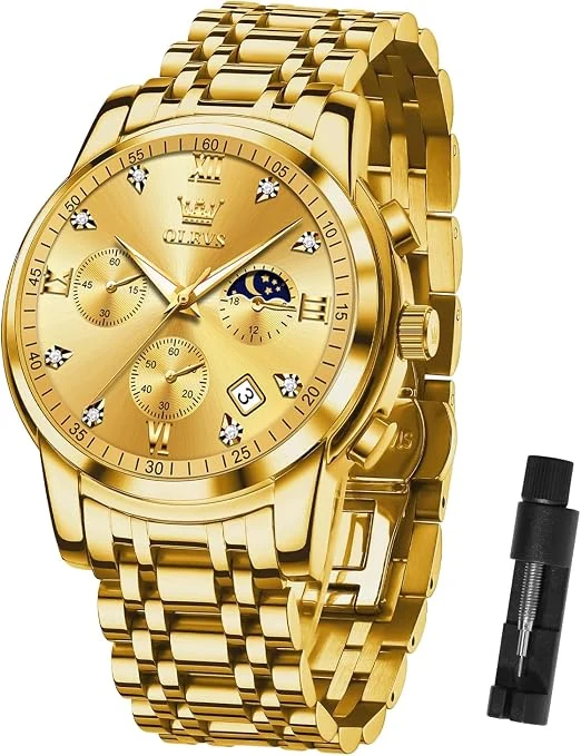 OLEVS gold-dial gold-tone watch from the supplied Amazon listing
