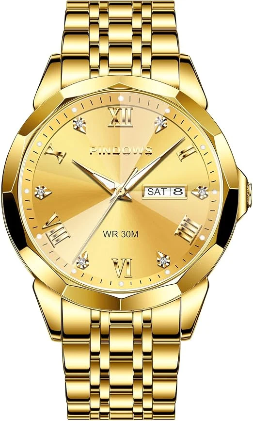 PINDOWS gold-tone watch from the supplied Amazon listing